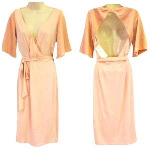 Silver Bloom Blush Pink Wrap Front Midi Dress With Open Back & Tie,Size 12, NWT